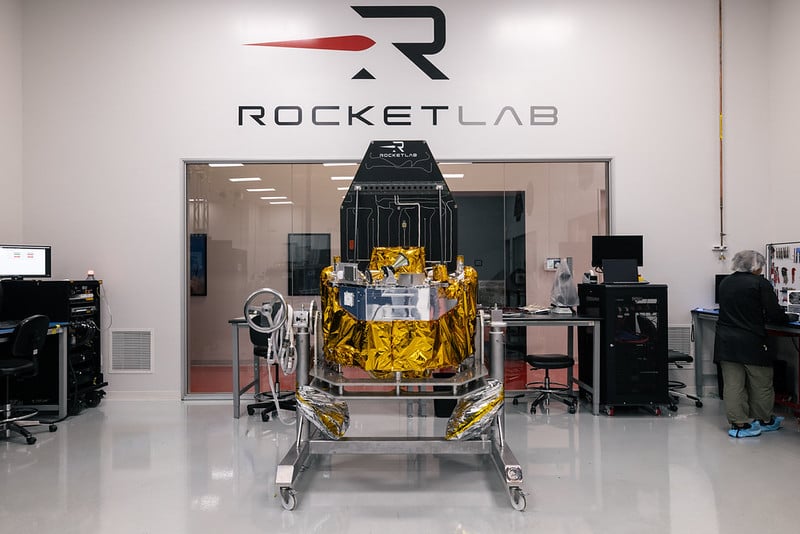 A Rocket Lab Pioneer-class spacecraft prepared in a clean room